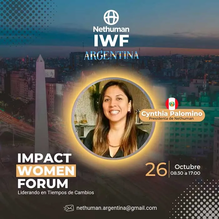 Afiche del Impact Women Forum Argentina de Nethuman con Cynthia Palomino y la fecha 26 de octubre