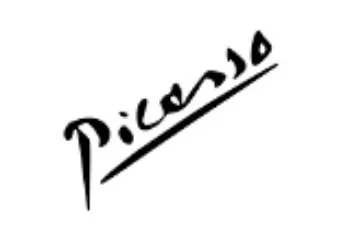 Firma de «Picasso» en trazo negro sobre fondo blanco