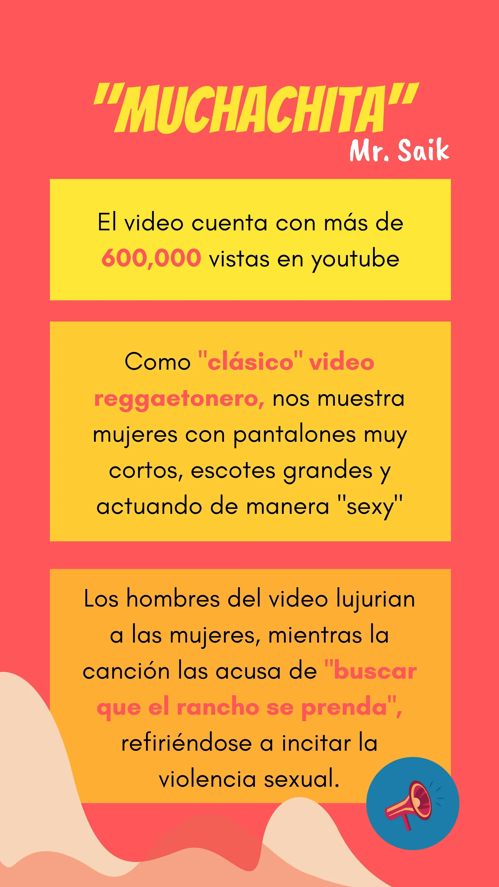 Gráfico rojo «Muchachita» de Mr. Saik sobre el video con más de 600.000 vistas en YouTube