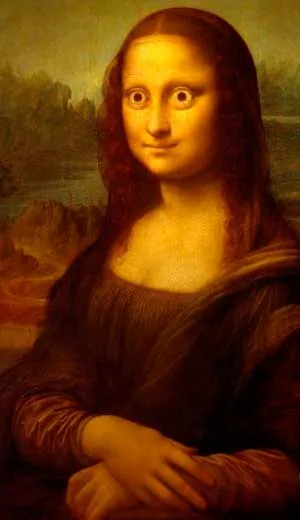 Versión de la Mona Lisa con los ojos muy grandes, al estilo de las pinturas de Margaret Keane