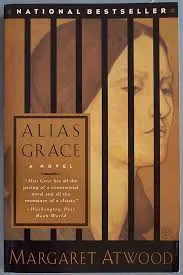 Portada del libro «Alias Grace», de Margaret Atwood, con un rostro de mujer tras barrotes