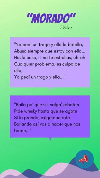 Tarjeta con fragmentos de la letra de «Morado» sobre culpar a la mujer