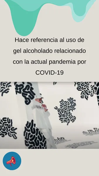 Tarjeta sobre la referencia al gel alcoholado y la pandemia de COVID-19 en el video de «Yo perreo sola»