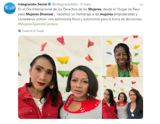 Tuit de Integración Social por el Día de los Derechos de las Mujeres, con fotos de mujeres diversas del Hogar de Paso